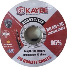 Kaybe 100M RG59 Cable 95% Copper CCTV Coaxial + DC Cable Roll